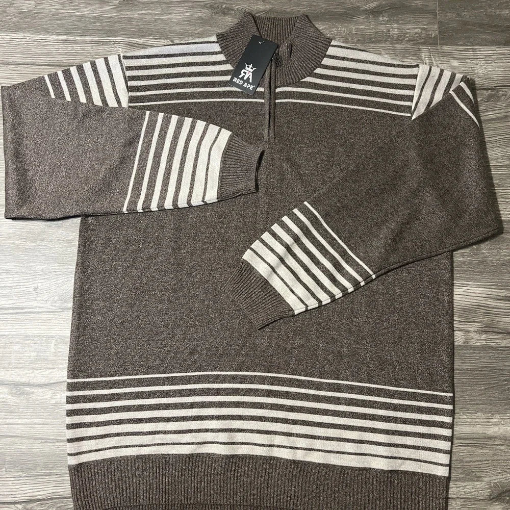 Red Ape 1/4 Zip Pullover Brown/Beige Striped‎ Sweater Size 4X, NWT - Picture 2 of 8